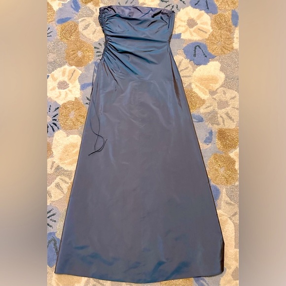 Laundry by Shelli Segal Strapless Shimmery Blue Gown Drawstring Ruching B1 - Picture 2 of 10